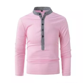 Мужская рубашка-поло с длинным рукавом в клетку, футболка с воротником-стойкой, весна-осень, повседневный топ для мужчин M чёрный