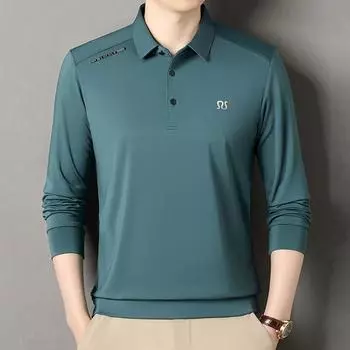 Мужская рубашка поло с длинными рукавами, деловая, повседневная, свободная, с лацканами, для папы, футболка, топ M