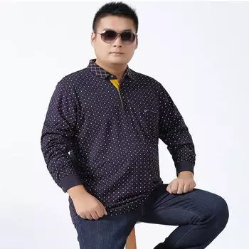 Мужская рубашка поло с длинными рукавами и весом до 180 кг, свободная повседневная рубашка с отворотом для полных людей среднего возраста 7XL синий