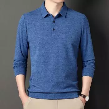 Мужская рубашка поло с длинными рукавами, однотонная, светлая, для зрелых людей, повседневная, модная, с лацканами, мужская футболка M