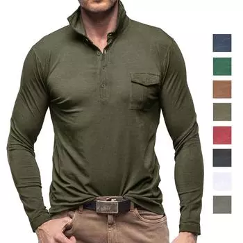Мужская рубашка поло с длинными рукавами, приталенные пуловеры, футболка, сплошной цвет, деловые поло, рубашки для гольфа, весна-лето, зима, повседневная одежда S армия зеленый