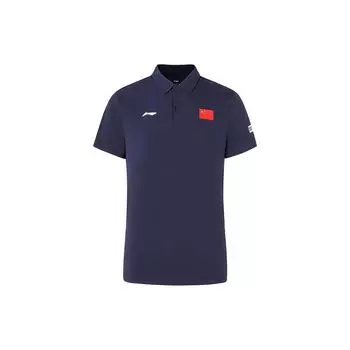 Мужская рубашка поло с коротким рукавом и принтом национального флага Li Ning, синяя APLS229-1 S