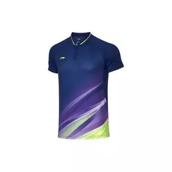 Мужская рубашка-поло с коротким рукавом Li Ning Badminton Series Quick-Dry Color-Block, синяя APLQ023-1 XL