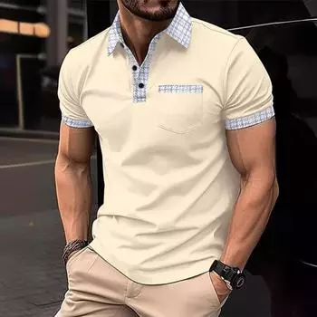 Мужская рубашка-поло с лацканами в клетку и нагрудным карманом, спортивная одежда, однотонный топ, пляжная молодежная мода, мужские футболки с коротким рукавом XL чёрный