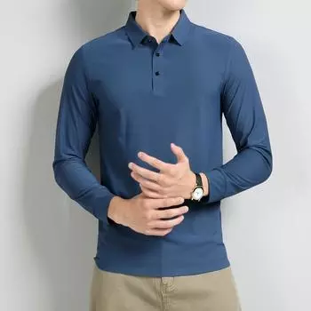 Мужская рубашка-поло с воротником и длинными рукавами в деловом стиле на весну и осень S чёрный