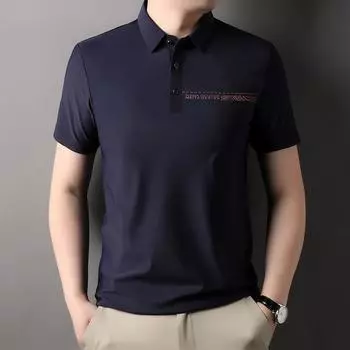 Мужская рубашка поло среднего возраста с короткими рукавами, летняя новая футболка из ледяного шелка с принтом, свободный топ с половиной рукавов для папы M