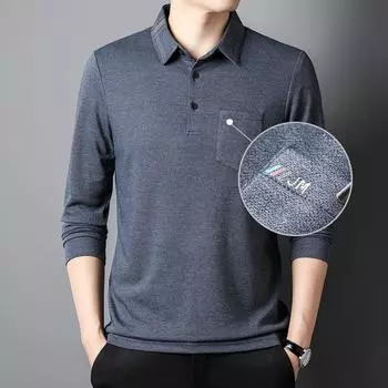 Мужская рубашка-поло свободного покроя с лацканами для мужчин среднего возраста на весну и осень L темно-зеленого