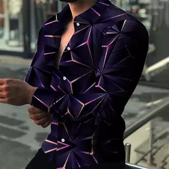 Мужская рубашка повседневная спортивная большая мужская рубашка с полным принтом S темно-синий