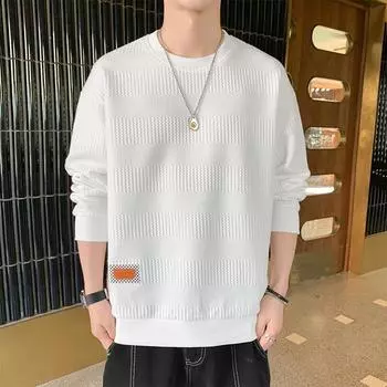 Мужская рубашка-пуловер с круглым вырезом на весну и осень, однотонный свободный топ большого размера, повседневная, с длинным рукавом 3XL