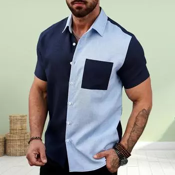 Мужская рубашка разных синих цветов с 3D-принтом, рубашка на пуговицах, повседневная рубашка, летняя рубашка с коротким рукавом, одежда без кармана XS синий