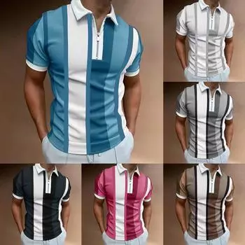 Мужская рубашка Рубашка для гольфа Ретро Цветовой контраст На открытом воздухе Уличный с короткими рукавами С принтом Одежда Модельер Повседневный Дышащий M чёрный