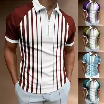 Мужская рубашка Рубашка для гольфа Ретро Цветовой контраст На открытом воздухе Уличный с короткими рукавами С принтом Одежда Модельер Повседневный Дышащий L синий