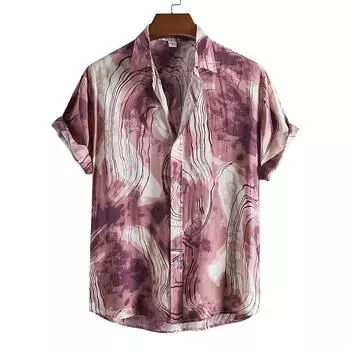Мужская рубашка с 3D цветным принтом, рубашка на пуговицах, повседневная рубашка, летняя рубашка с короткими рукавами, повседневная одежда для отдыха, модная повседневная и удобная одежда XS розовый