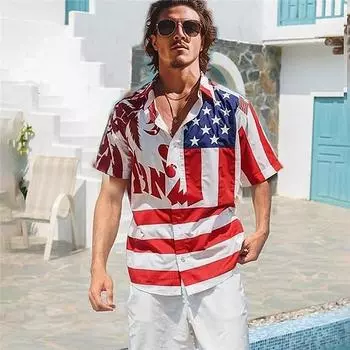 Мужская рубашка с 3D-красным полосатым принтом, рубашка на пуговицах, повседневная рубашка, летняя рубашка с короткими рукавами, повседневная одежда для отпуска XS синий
