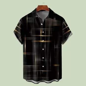 Мужская рубашка с 3D-принтом Golden Lines, рубашка на пуговицах, повседневная летняя рубашка с коротким рукавом, повседневная одежда для отпуска 5XL чёрный