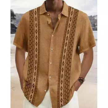 Мужская рубашка с 3D принтом Jingyesi, рубашка на пуговицах, повседневная рубашка, летняя рубашка с короткими рукавами, повседневная одежда для отпуска L коричневый