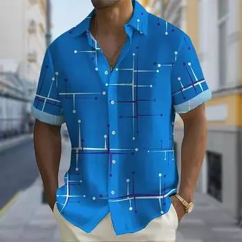 Мужская рубашка с 3D-принтом Technological Lines, рубашка на пуговицах, повседневная рубашка, летняя рубашка с коротким рукавом, повседневная одежда для отпуска XS синий