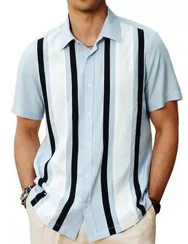 Мужская рубашка с 3D-синим принтом и пуговицами, повседневная рубашка, летняя рубашка с короткими рукавами, повседневная одежда для отдыха, модная повседневная и удобная одежда XS синий