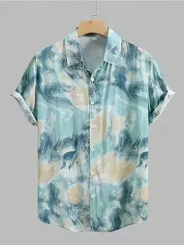 Мужская рубашка с эффектом тай-дай – Яркая акварельная стирка, короткий рукав, застегивающаяся на пуговицы, с психоделическими вихревыми узорами для фестивального стиля S