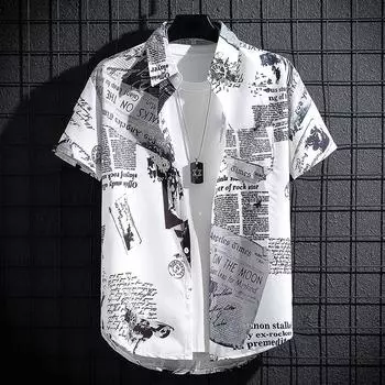 Мужская рубашка с буквенным принтом для отдыха на море, повседневный топ большого размера, пляжная одежда большого размера M белый