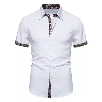 Мужская рубашка с цветными блоками с узором пейсли, повседневные однобортные рубашки с короткими рукавами и повседневными рубашками L чёрный