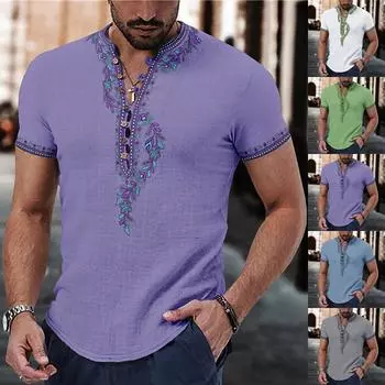 Мужская рубашка с цветочным графическим принтом и воротником-стойкой, уличная одежда с коротким рукавом и принтом, модная уличная одежда, повседневная одежда L серый