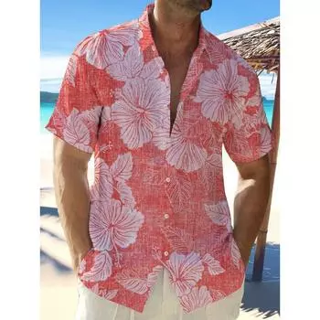 Мужская рубашка с цветочным узором и коротким рукавом, рубашка поло с воротником, летняя, новая, удобная, гавайская рубашка из ткани, большие размеры XS-5XL M