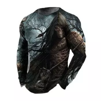 Мужская рубашка с длинным рукавом 3d череп | Мужские рубашки с черепами и длинным рукавом — винтажные мужские XL