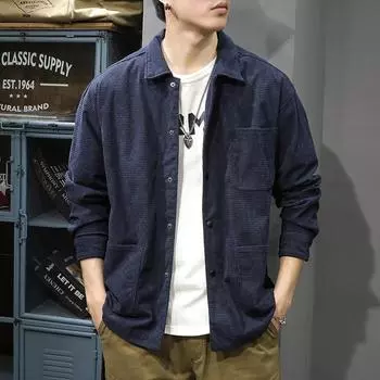 Мужская рубашка с длинным рукавом American Waffle, куртка, кардиган, повседневная рубашка, вельветовая куртка M тёмно-синий