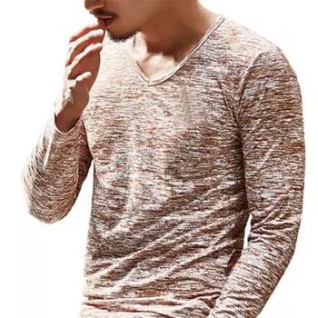 Мужская рубашка с длинным рукавом и эластичным верхом с V-образным вырезом на осень M бежевый