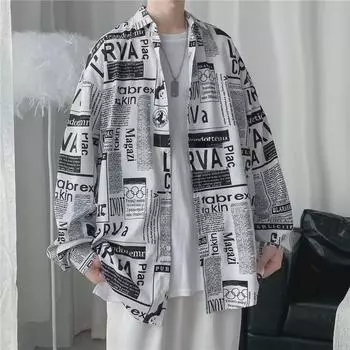 Мужская рубашка с длинным рукавом и цветочным принтом в японском стиле — осенняя свободная рубашка, без складок, свободный крой 3XL