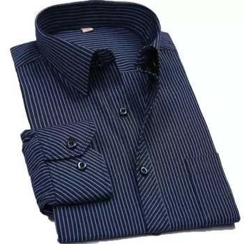 Мужская рубашка с длинным рукавом и карманом спереди, из хлопка и полиэстера в полоску 40