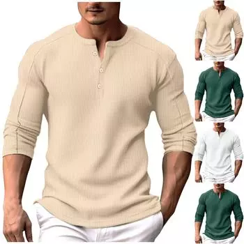 Мужская рубашка с длинным рукавом и круглым вырезом на пуговицах, мужская повседневная модная однотонная рубашка XXL хаки