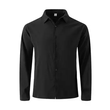 Мужская рубашка с длинным рукавом и однотонными пуговицами, повседневная однобортная рубашка с длинным рукавом в полоску L чёрный