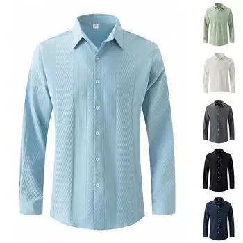 Мужская рубашка с длинным рукавом и однотонными пуговицами, повседневная однобортная рубашка с длинным рукавом в полоску L чёрный