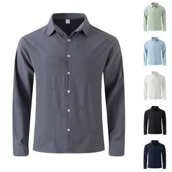 Мужская рубашка с длинным рукавом и однотонными пуговицами, повседневная однобортная рубашка с длинным рукавом в полоску XL синий