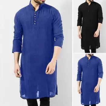 Мужская рубашка с длинным рукавом и пуговицами, мужские длинные халаты, повседневная мужская традиционная рубашка, уличная поставка M чёрный