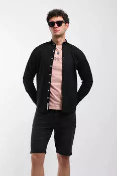 Мужская рубашка с длинным рукавом и воротником судьи, черная