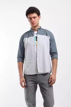 Мужская рубашка с длинным рукавом и воротником, дымчатая