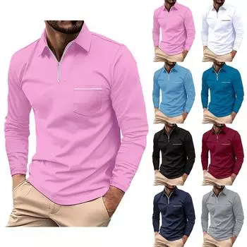 Мужская рубашка с длинным рукавом и застежкой-молнией с лацканами, однотонный повседневный топ L чёрный