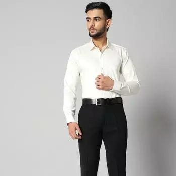 Мужская рубашка с длинным рукавом из хлопкового атласа, белого цвета - 90% гребенной хлопок, 10% атлас S покинуть белый