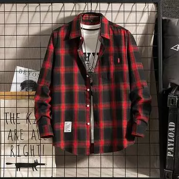 Мужская рубашка с длинным рукавом, клетчатая рубашка большого размера, повседневная рубашка, офисная рубашка 5XL белый