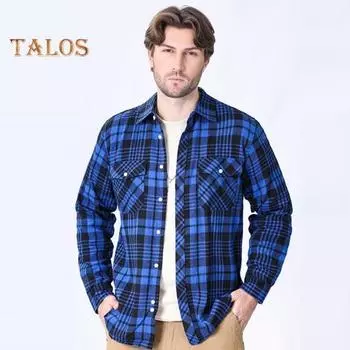 Мужская рубашка с длинным рукавом, клетчатый топ с лацканами, свободный крой, повседневное фланелевое пальто для весны, осени, офиса, вечеринки, отпуска, дома, свидания XL синий