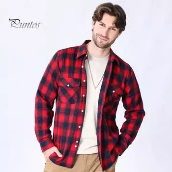 Мужская рубашка с длинным рукавом, клетчатый топ с лацканами, свободный крой, повседневное фланелевое пальто для весны, осени, офиса, вечеринки, отпуска, дома, свидания XL красный