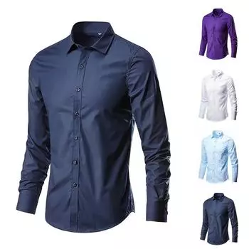 Мужская рубашка с длинным рукавом, легко гладить, приталенная, с морщинами, идеальная посадка, деловая повседневная XXXXL