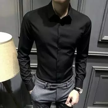 Мужская рубашка с длинным рукавом, модная, деловая, однотонная, с лацканами, классического стиля, повседневная, облегающая, офисная одежда XXXXXL белый