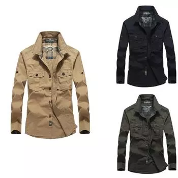 Мужская рубашка с длинным рукавом, мужская новая мужская одежда, мужская повседневная рубашка большого размера в стиле милитари для мужчин M