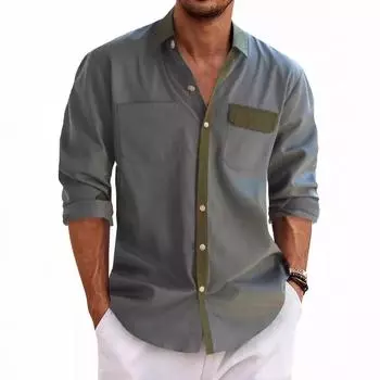 Мужская рубашка с длинным рукавом на весну и лето, цветная строчка, однотонная, модная, повседневная, удобная, дышащая, мужская рубашка с длинным рукавом XS серый