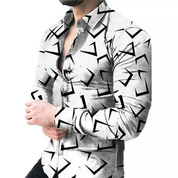 Мужская рубашка с длинным рукавом неправильной формы, контрастная, черно-белая S белый