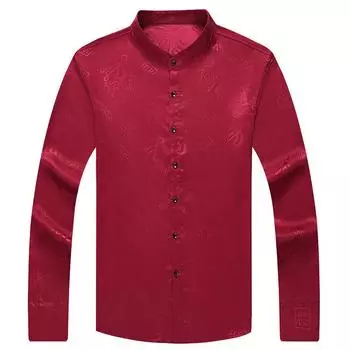 Мужская рубашка с длинным рукавом, новый стиль, повседневная, с тонким воротником-стойкой, для молодежи и людей среднего возраста, рубашка в китайском стиле, костюм Тан M белый